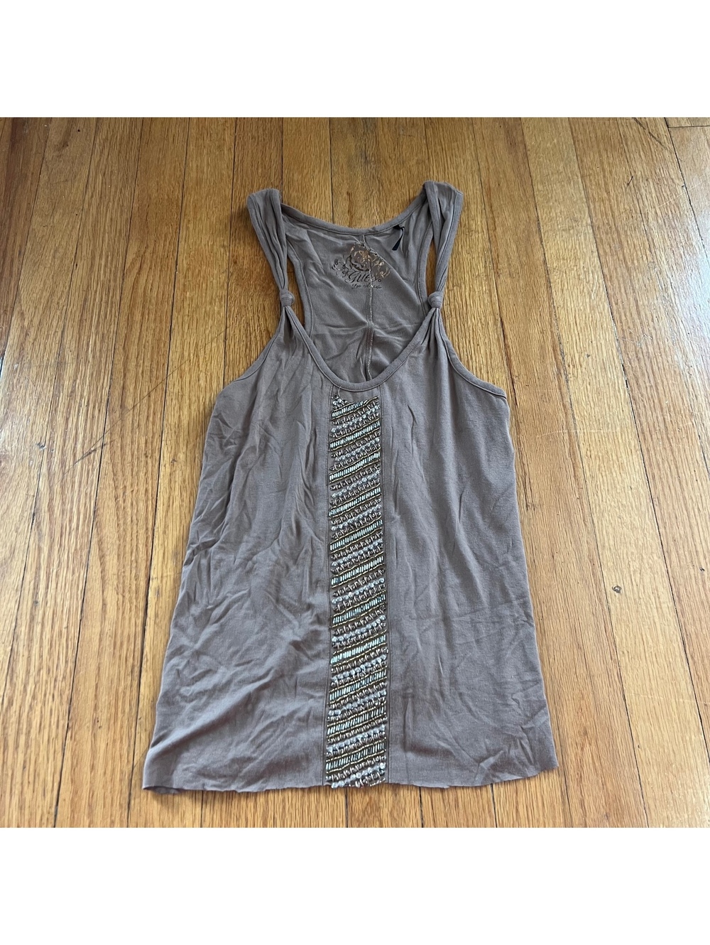 Vintage Y2K GUESS light brown bedazzled going out tank top